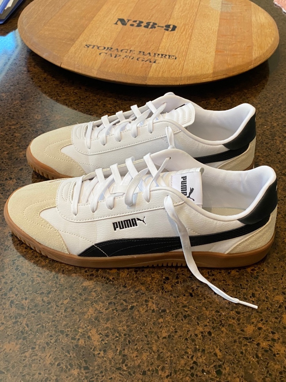 PUMA Club 5v5 Suede Men’s Sneakers White Black Gum – Size _13